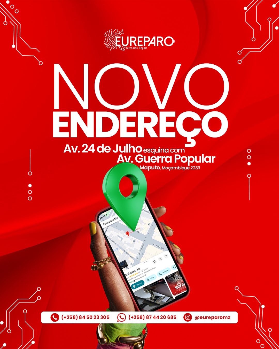 Localização da Eureparo na Avenida 24 de Julho, Maputo